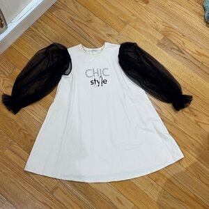 Chic Style Kids Dress with Black Sheer Sleeves
